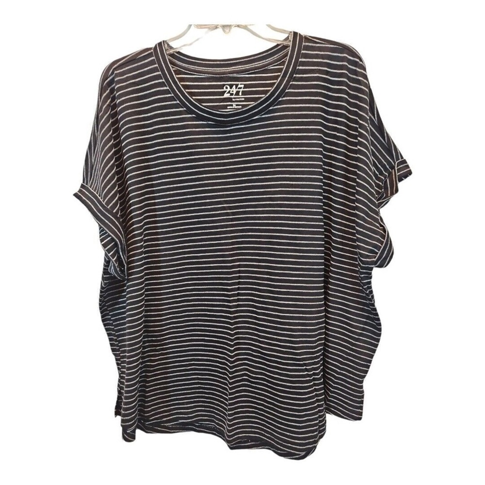 Plus sz Maurices Womens Plus Size 3 Black/Silver Stripe Stretch Top Short Sleeve